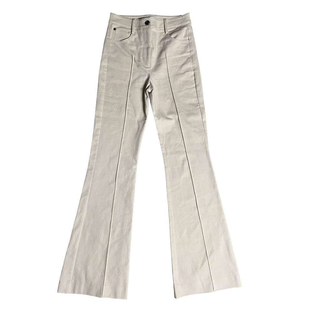 REISS Florence High Rise Flare Jeans Off White Cream Pintuck Seam 4R AP26207702